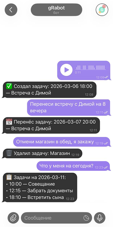 Интерфейс Telegram-бота gRabot